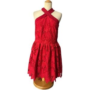 Layered with Love Lace Halter Neck Mini Dress NWT Red Size Medium